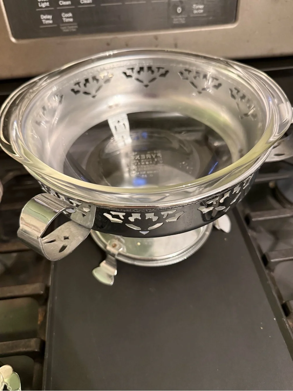 Glass Serving Bowl with Decorative Stainless Stand - Silver